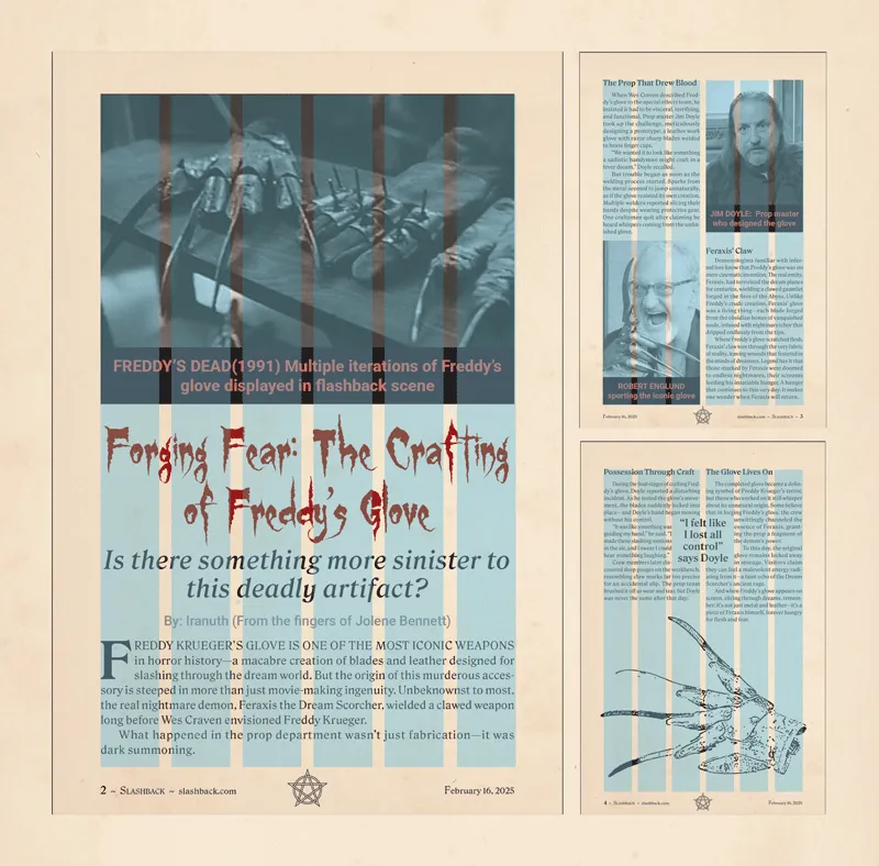 Three zine page examples demonstrating the 6-column structure of the page set-up.